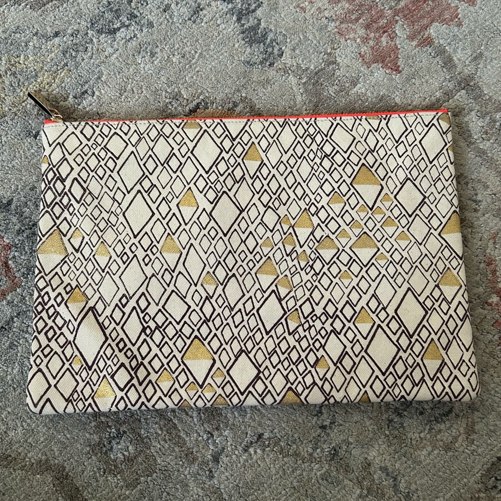 Cream and Gold Cosmetic Bag with Snakeskin Pattern